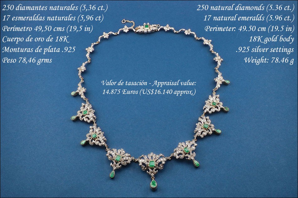 Collier vintage en or 18K avec 9 émeraudes et 250 diamants, vers 1950-photo-4