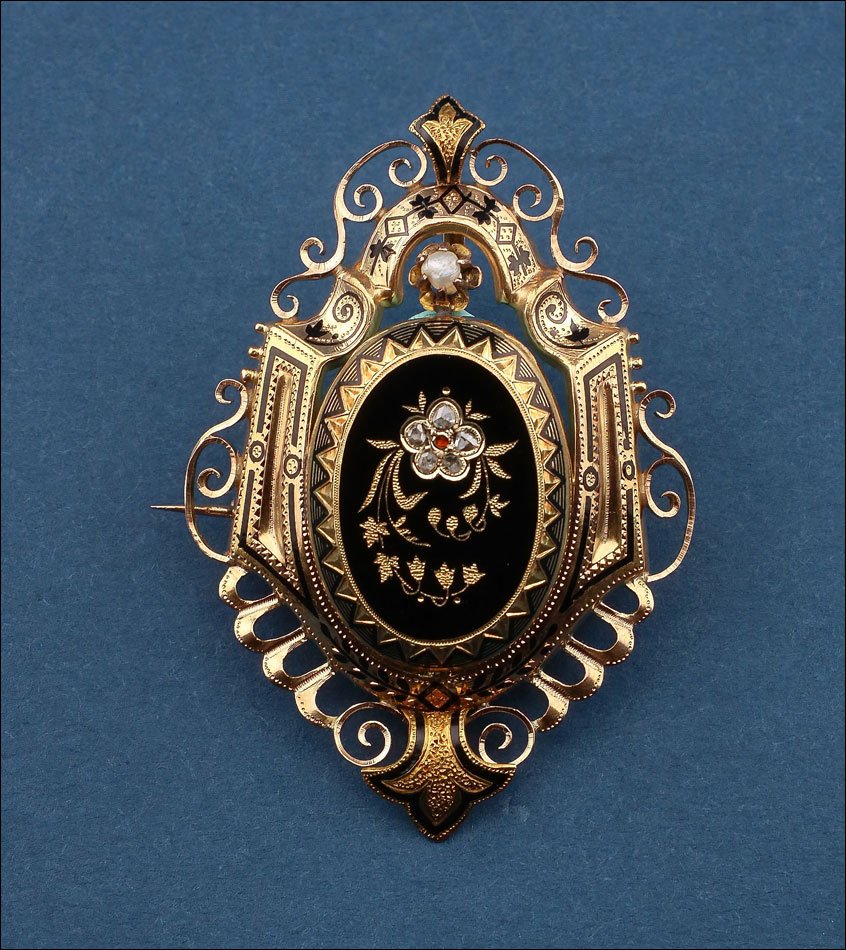 Ancienne broche en or 18K avec fleur de diamants et perle, vers 1870-photo-3