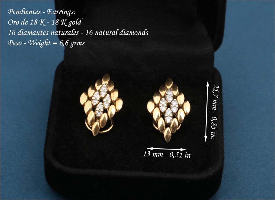 Vintage Matching Ring And Earrings, 18k Gold Set With Natural Diamonds-photo-5