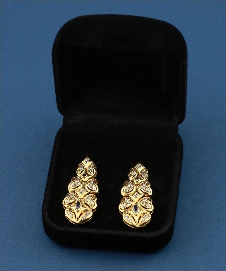 Boucles d’oreilles articulées vintage en or 18K avec zircons et jais, années 80-photo-3