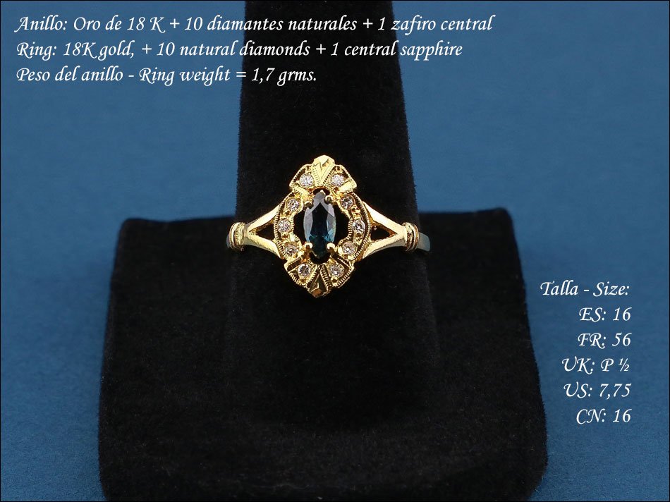 Parure vintage en or 18K avec diamants et saphir-photo-2