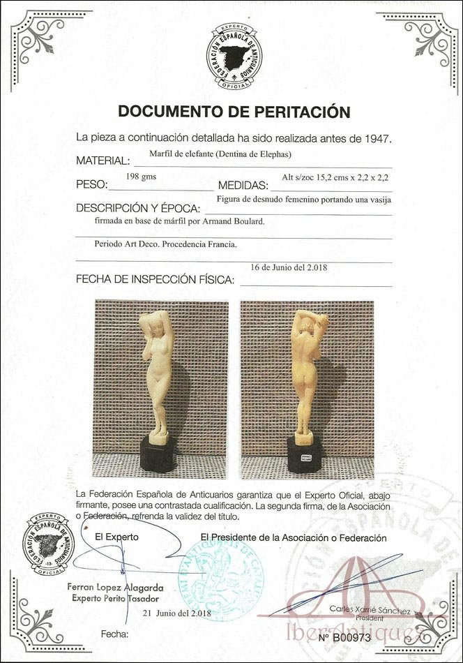 Antique Art Deco Ivory Sculpture By Armand Boulard. With Certificate. France 1920-1935-photo-3