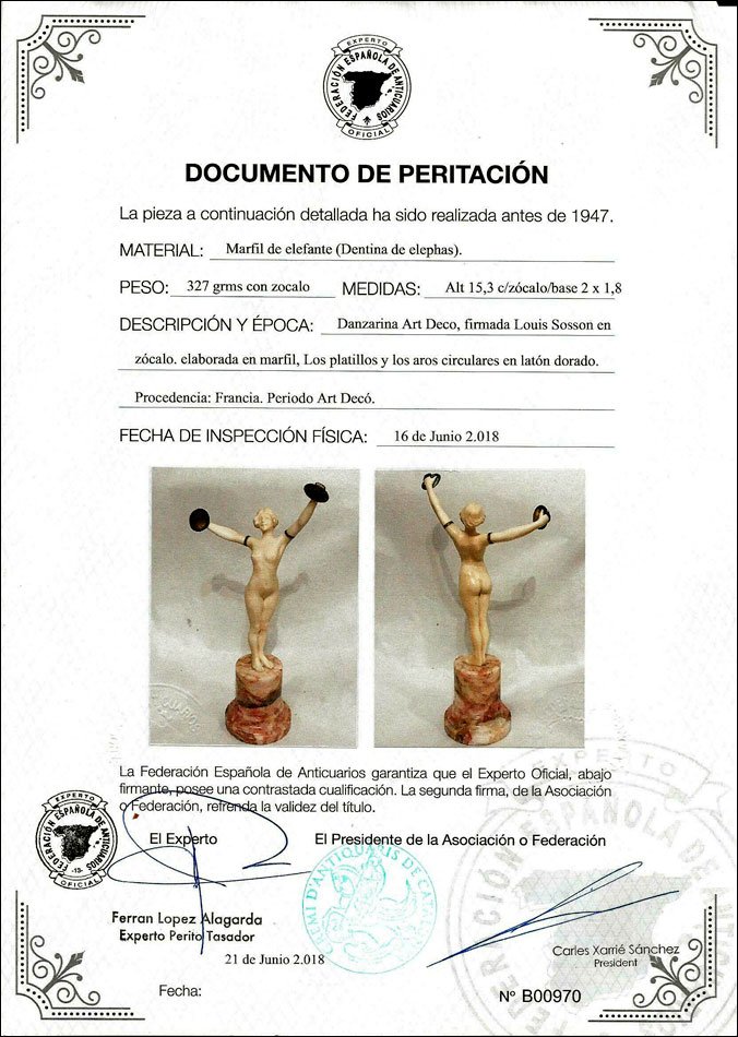 Antique Art Deco Ivory Sculpture, L. Sousson. Certificate. France, Circa 1920-1935-photo-3