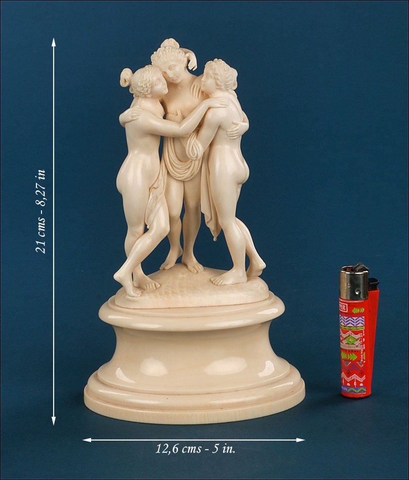 Ancienne sculpture française en ivoire des Trois Grâces. France, 1850–1890-photo-2