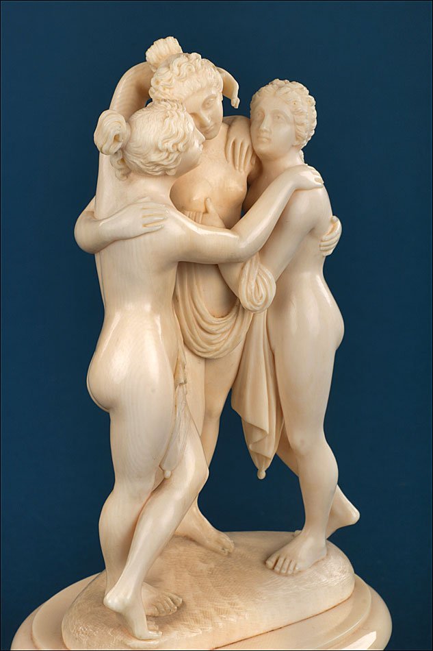 Ancienne sculpture française en ivoire des Trois Grâces. France, 1850–1890-photo-3