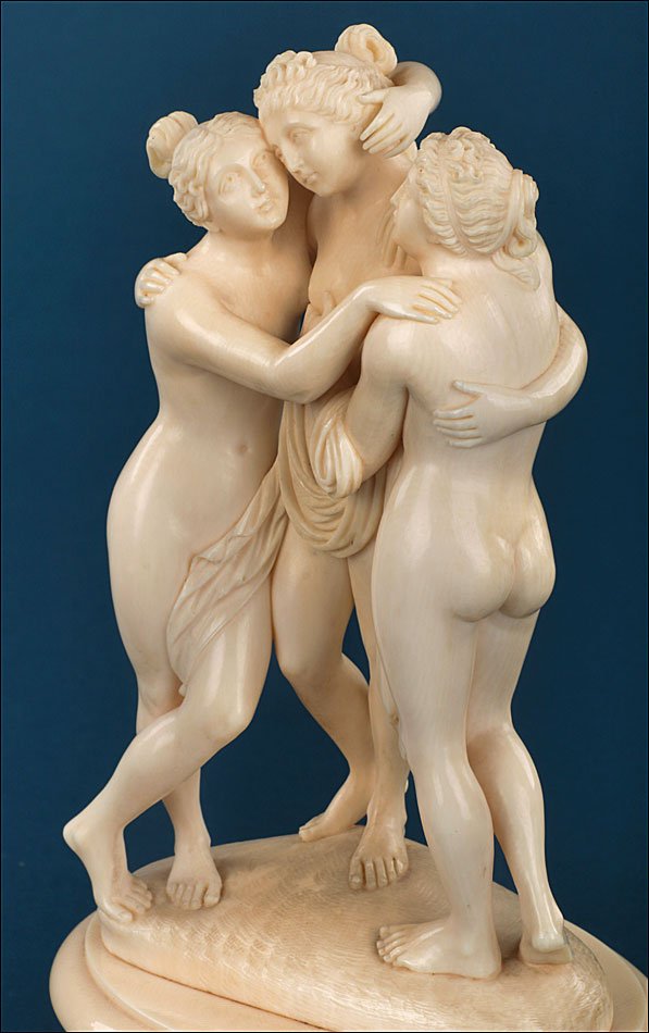 Ancienne sculpture française en ivoire des Trois Grâces. France, 1850–1890-photo-8