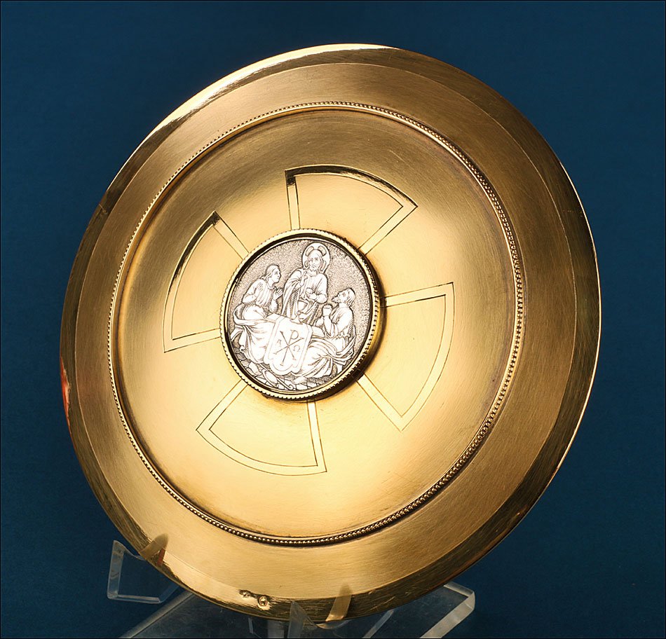 Ancienne Patène Art Déco en Argent Doré, France vers 1920-photo-4