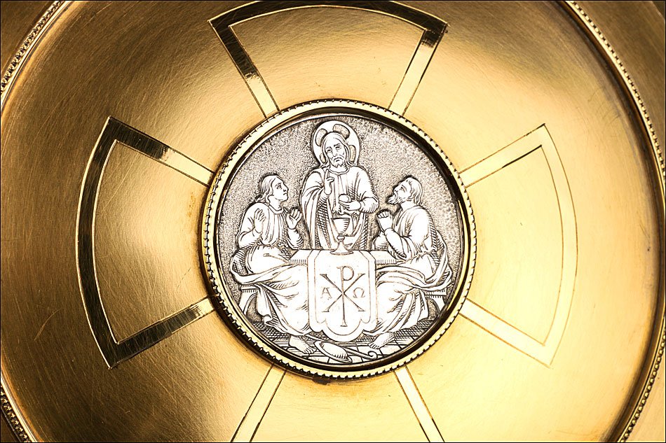 Ancienne Patène Art Déco en Argent Doré, France vers 1920-photo-1