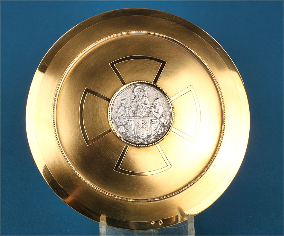 Ancienne Patène Art Déco en Argent Doré, France vers 1920