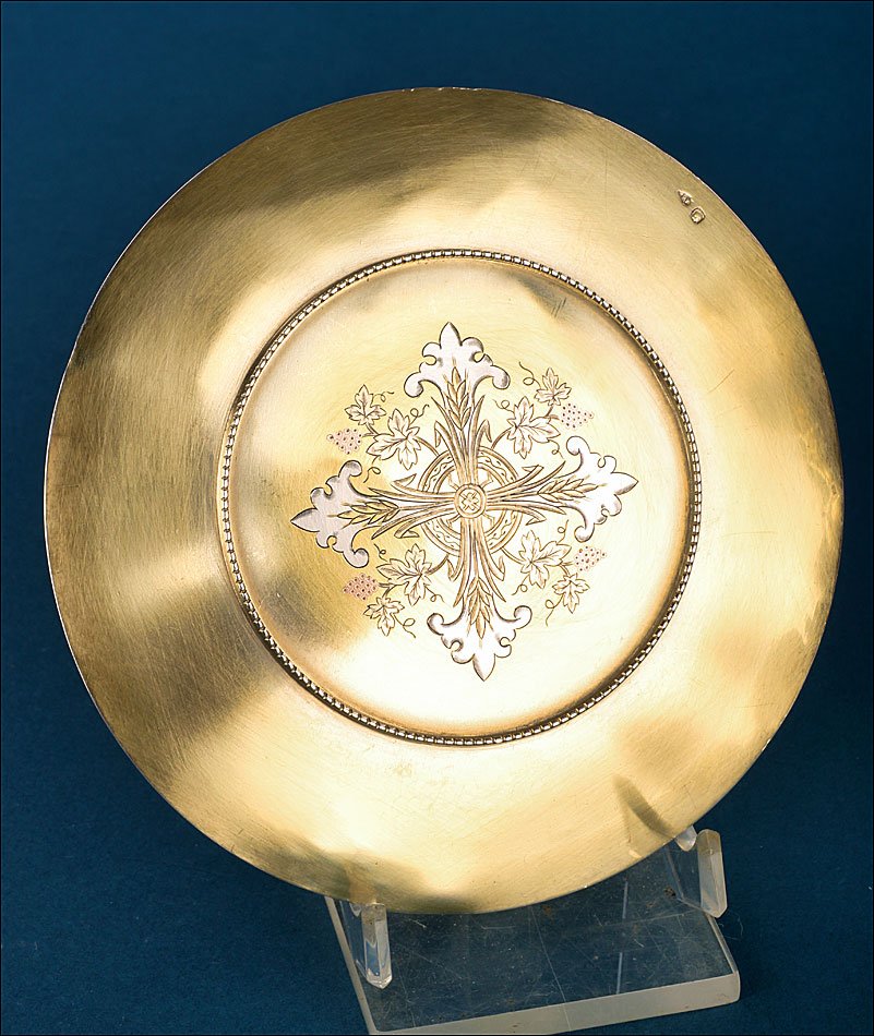 Ancien calice en bronze et argent avec patène en argent doré. France, vers 1900-photo-3