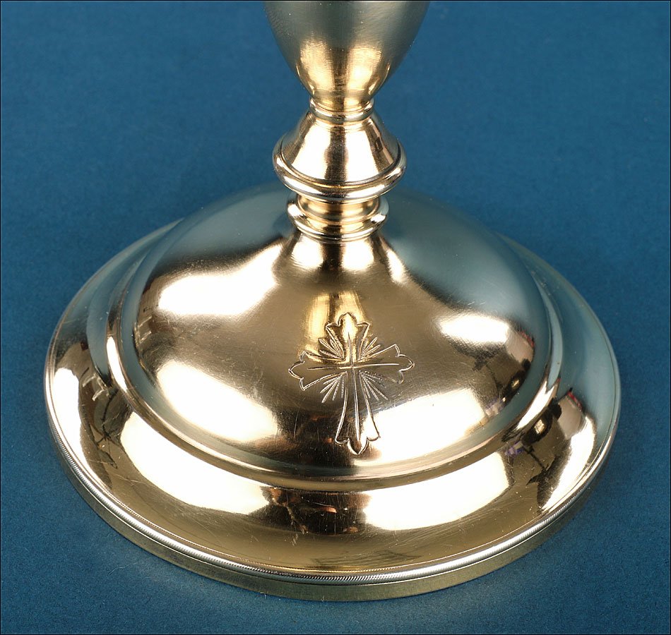 Ancien calice en bronze et argent avec patène en argent doré. France, vers 1900-photo-2