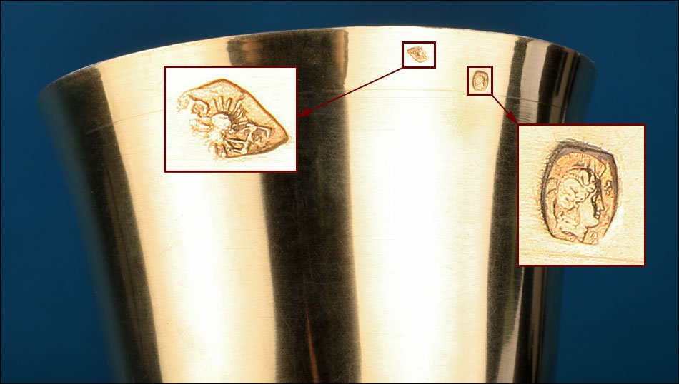 Ancien calice en bronze et argent avec patène en argent doré. France, vers 1900-photo-5