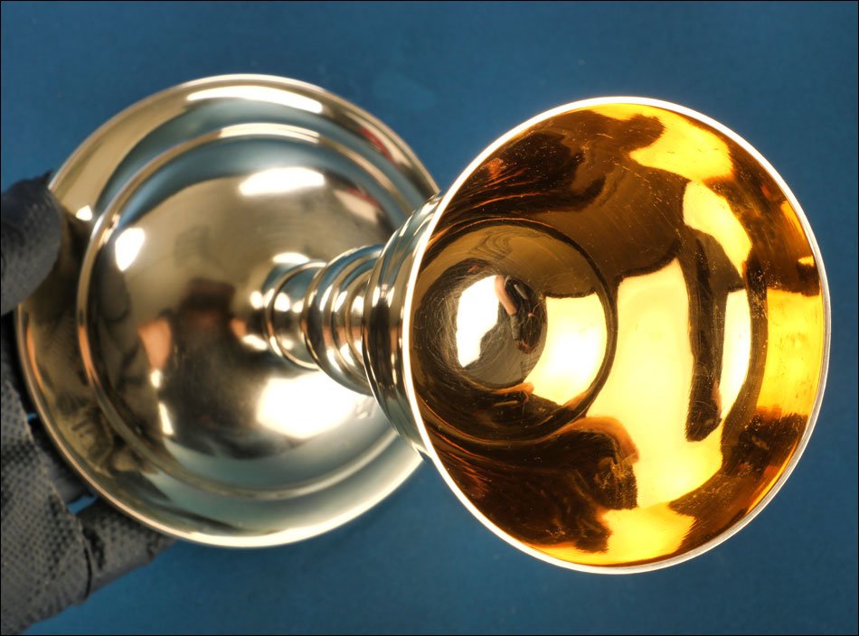 Ancien calice en bronze et argent avec patène en argent doré. France, vers 1900-photo-6