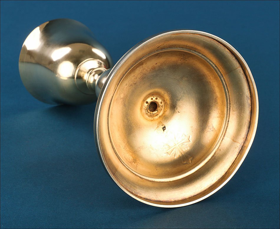 Ancien calice en bronze et argent avec patène en argent doré. France, vers 1900-photo-7