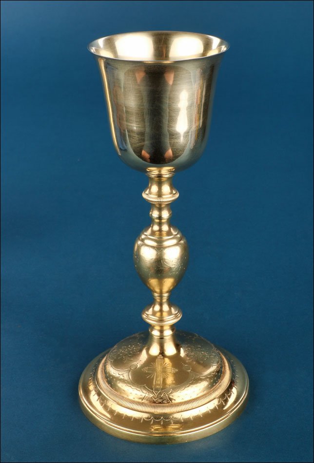 Ancien Calice en Bronze et Argent avec Patène et Étui, France 1913-photo-4