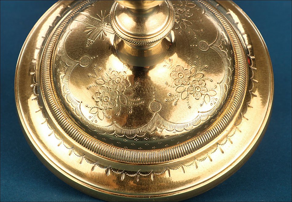 Ancien Calice en Bronze et Argent avec Patène et Étui, France 1913-photo-2