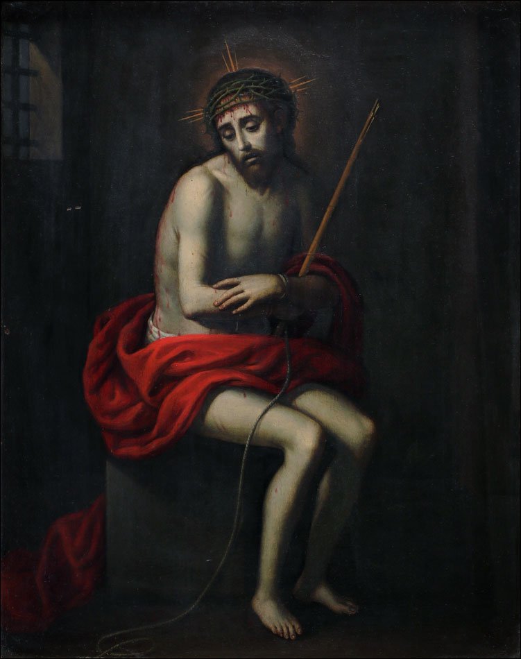 Ancienne huile sur panneau. Christ couronné, Espagne, école sévillane 1650–1680-photo-2