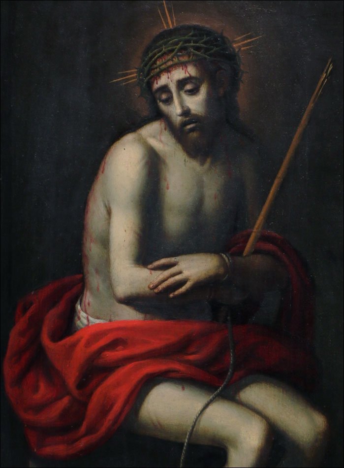 Ancienne huile sur panneau. Christ couronné, Espagne, école sévillane 1650–1680-photo-3