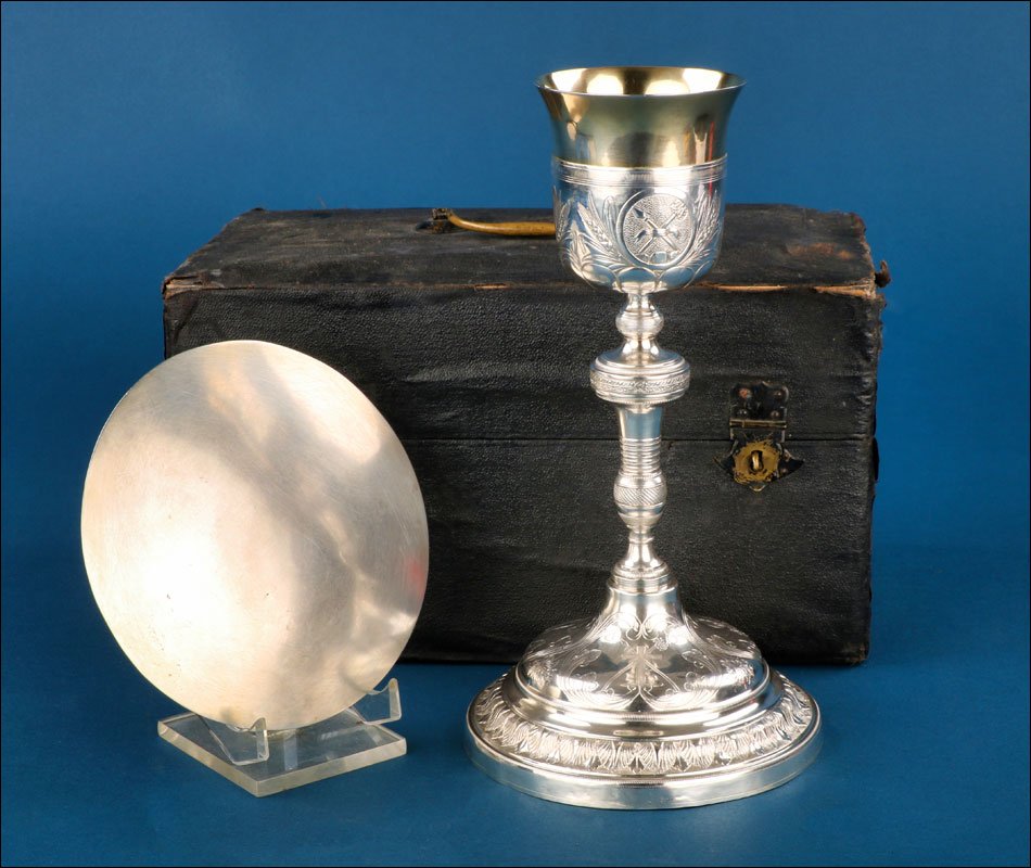 Ancien calice en argent par Fch. Carreras. Étui. Espagne, Barcelone 1820-1850-photo-2