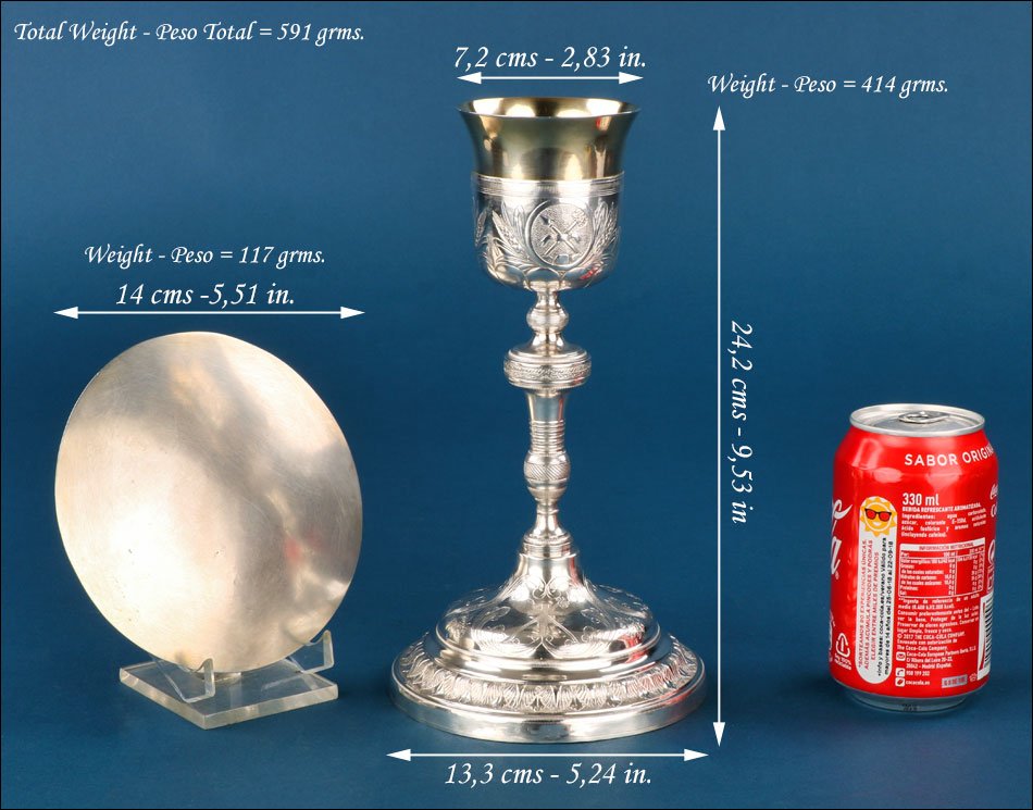 Ancien calice en argent par Fch. Carreras. Étui. Espagne, Barcelone 1820-1850-photo-3