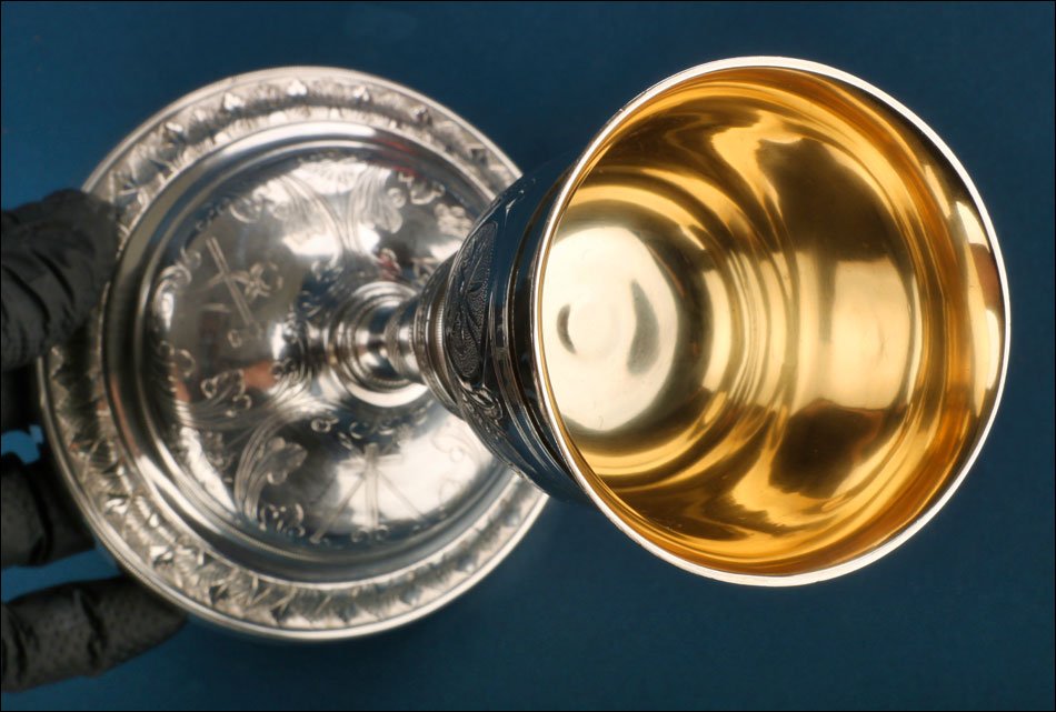 Ancien calice en argent par Fch. Carreras. Étui. Espagne, Barcelone 1820-1850-photo-7