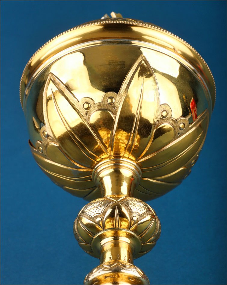 Antique Gilded Silver Liturgical Ciborium. Passani, France, Paris, Circa 1920-photo-1