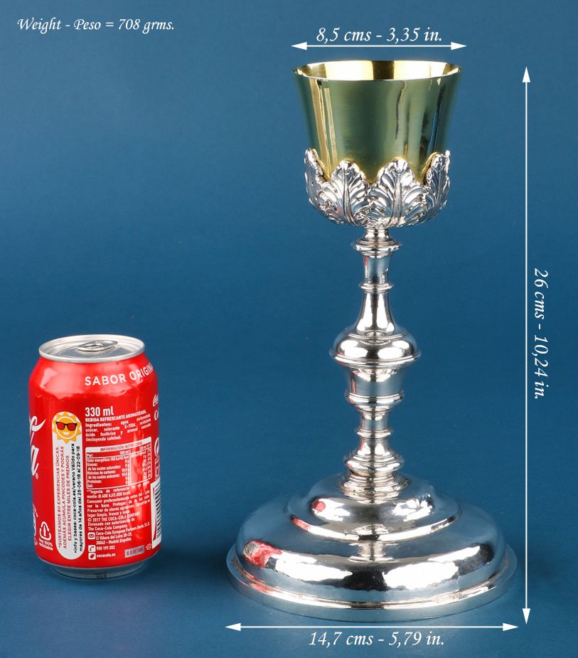 Antique Spanish Silver Chalice. Handmade. Spain, Late 18th Century-photo-2