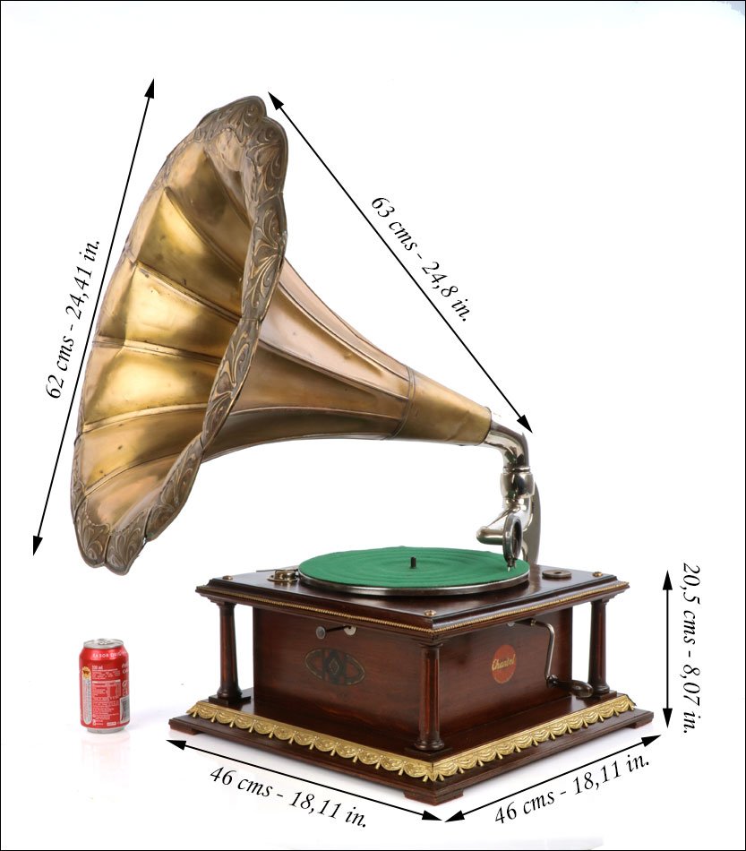 Antique Chantal Gramophone-phonograph With Brass Horn. Belgium Circa 1920-photo-2