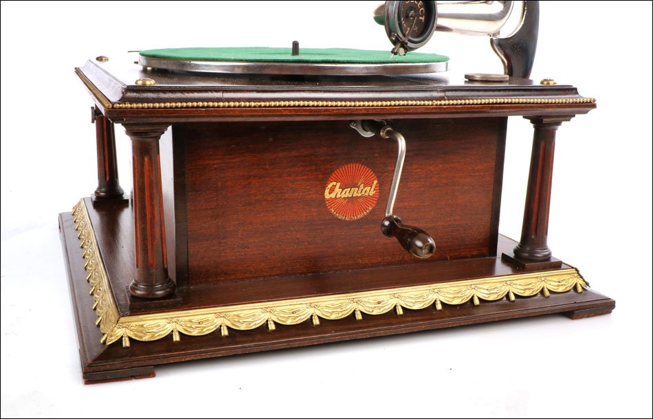 Antique Chantal Gramophone-phonograph With Brass Horn. Belgium Circa 1920-photo-4