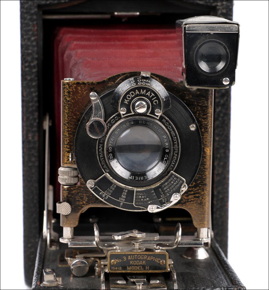 : Ancien Appareil Photo Kodak Autographic No.3 M H, Soufflet Rouge. États-Unis, 1916-photo-4