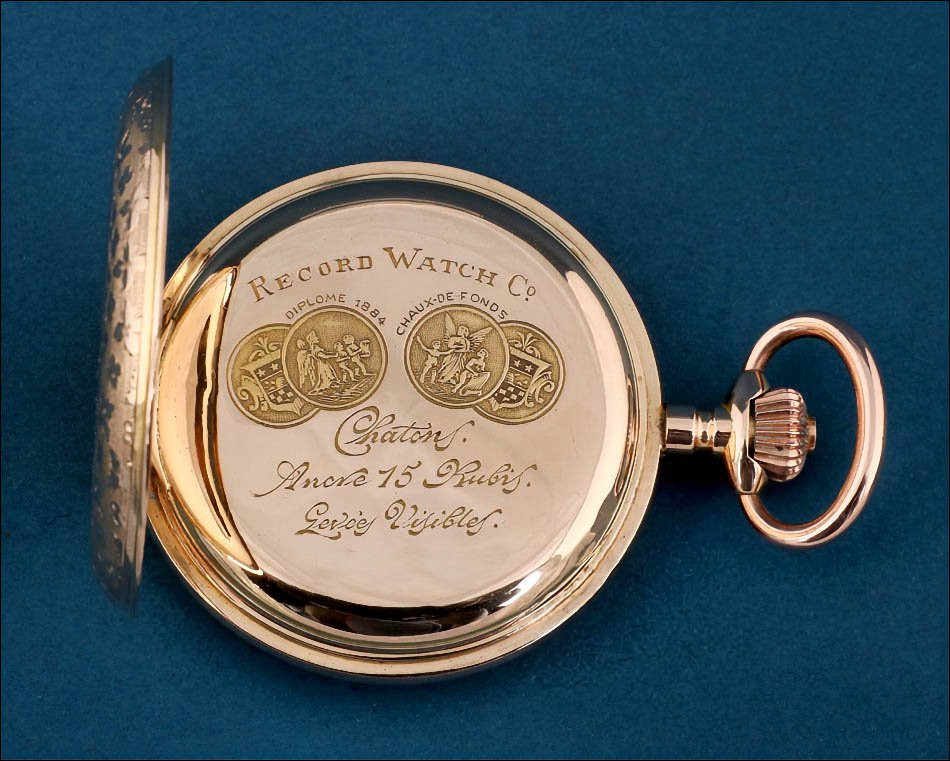 Antique Swiss Record Watch Co. Pocket Watch In Solid 18k Gold, Circa 1890-photo-4