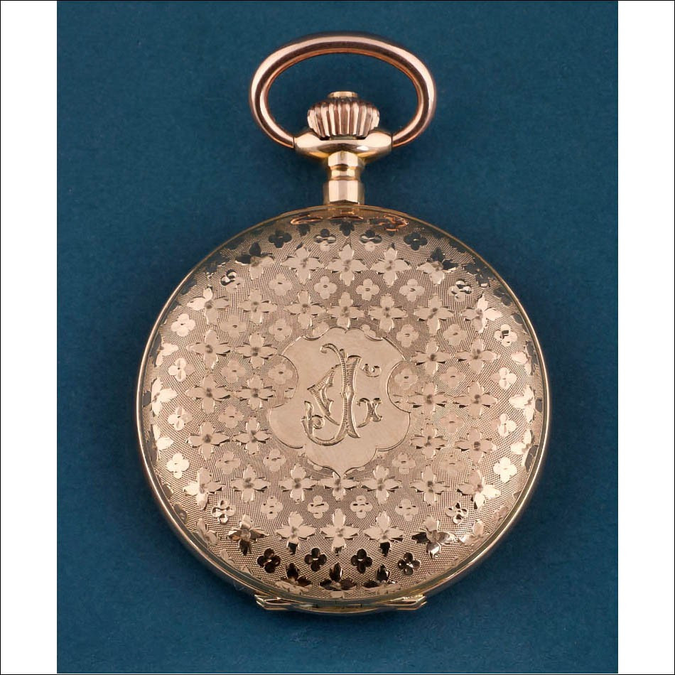 Antique Swiss Record Watch Co. Pocket Watch In Solid 18k Gold, Circa 1890