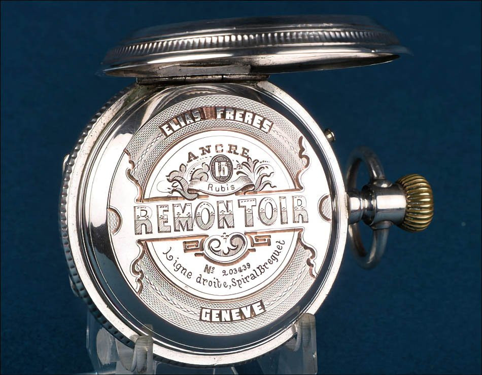 Ancienne Montre à Gousset ou de Poche Elias Frères en Métal Argenté. Suisse, c.1880-photo-3