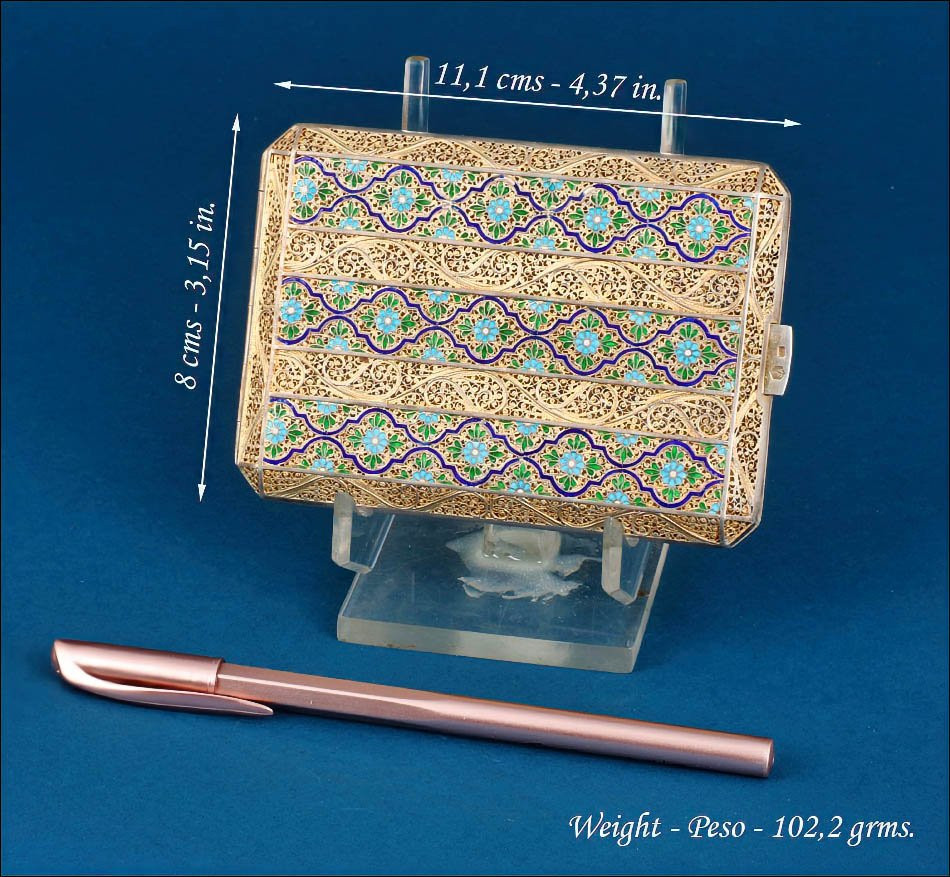 Antique European Solid Gilt Silver And Enamel Cigarette Case, Circa 1920-photo-2