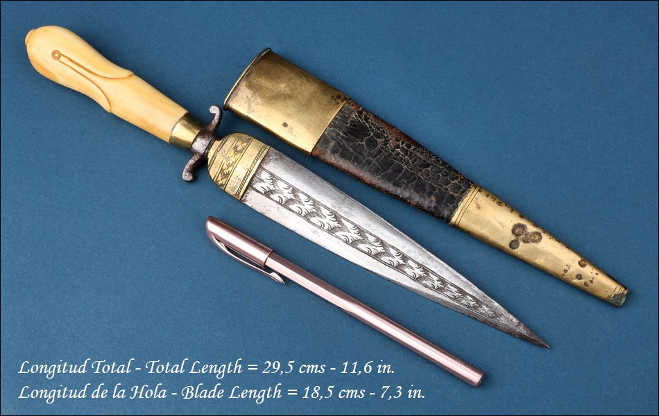 Spain. Antique Defensive Knife Or Dagger. Ivory Hilt. 19th Century-photo-3