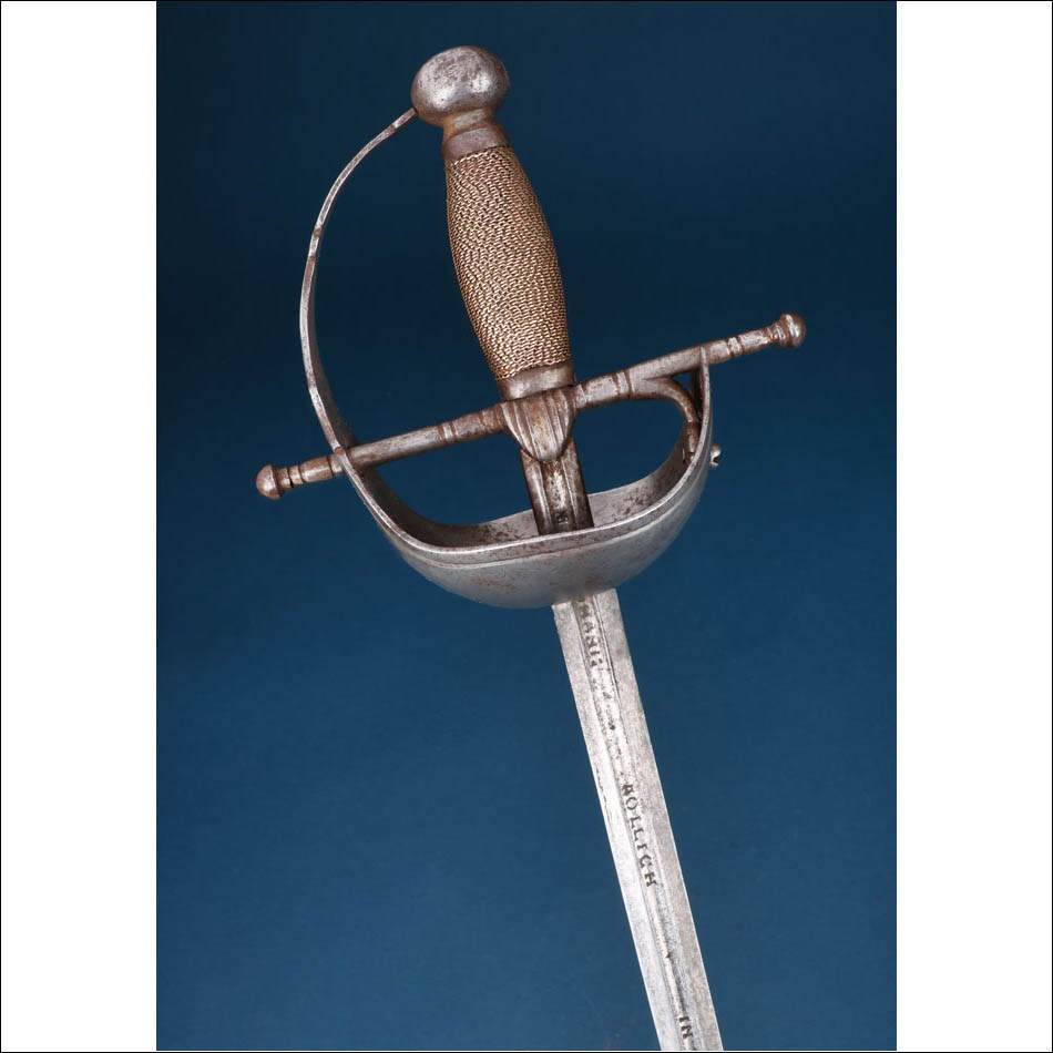 Espagne. Ancienne épée à demi coquille. Iohanis Hollich. XVIIe siècle