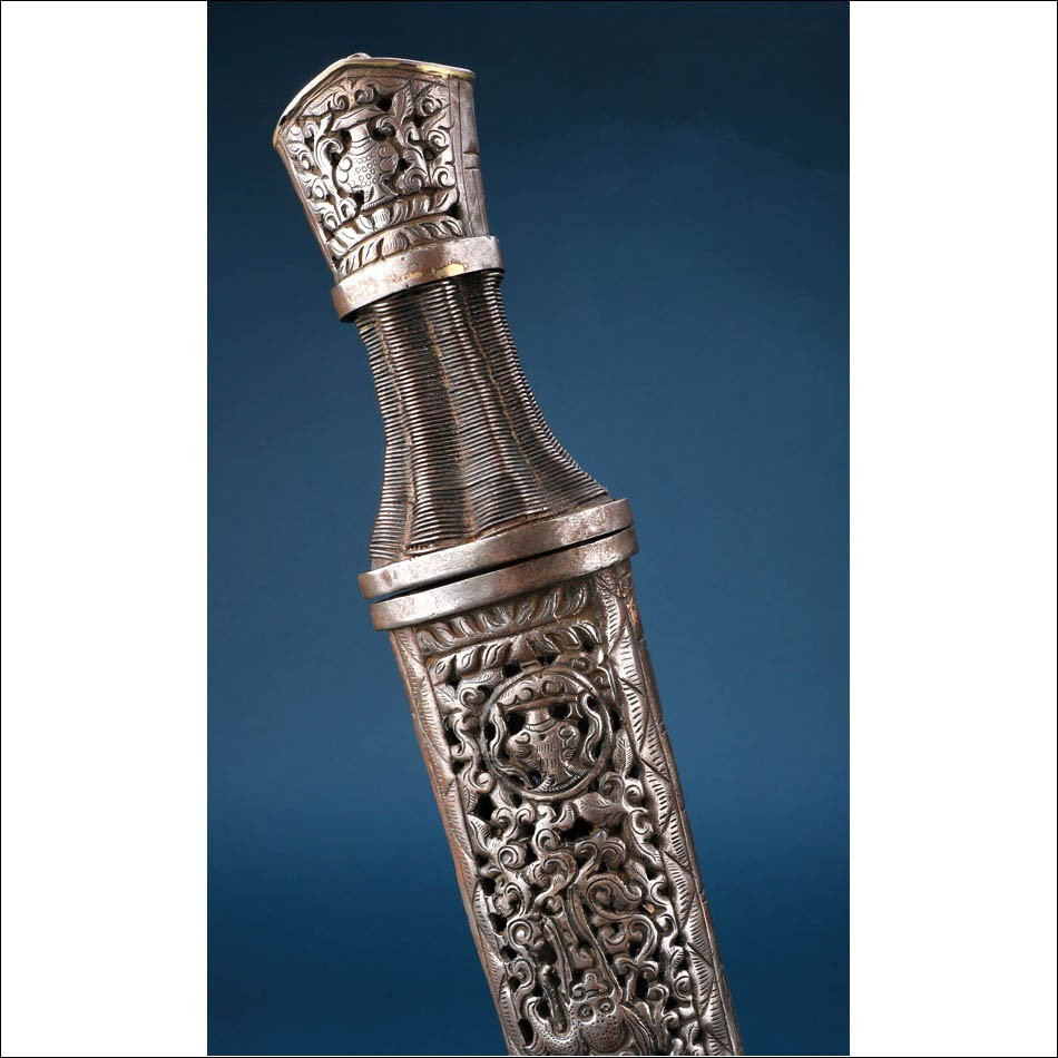 Tibet. Antique Tibetan Short Sword With Dragon-decorated Scabbard. 19th Century