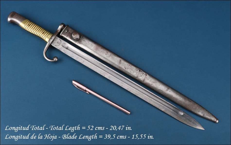 Argentina-germany. Antique Argentine Model 1891 Bayonet. Matching Serial Numbers.-photo-1