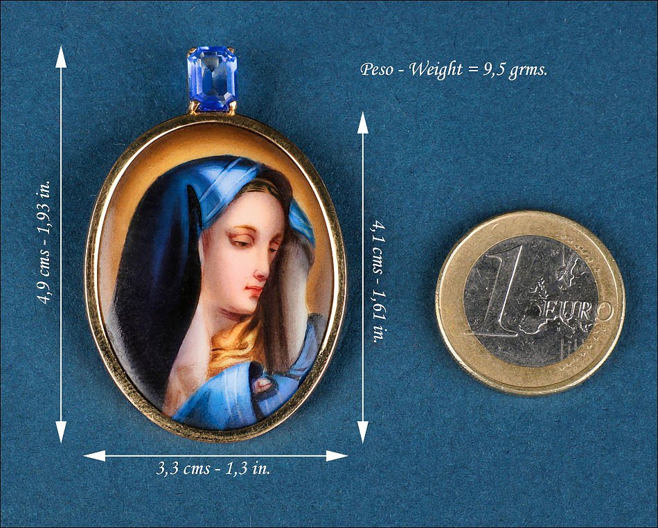 Pendentif Vintage avec Émail de la Vierge Marie en Or 18K. Espagne, XXe siècle-photo-2