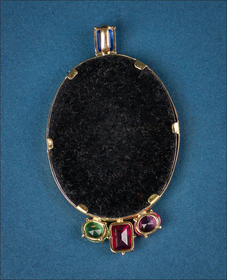 Pendentif Vintage avec Émail de la Vierge en Or 18K et Cristaux de Couleur. Espagne, XXe siècle-photo-3