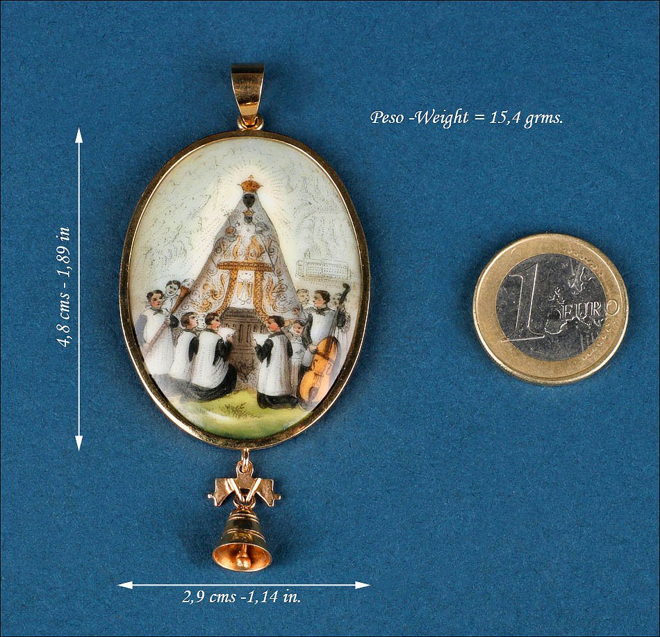 Pendentif Vintage avec Émail de la Vierge des Désemparés en Or 18K. Espagne, XXe siècle-photo-2