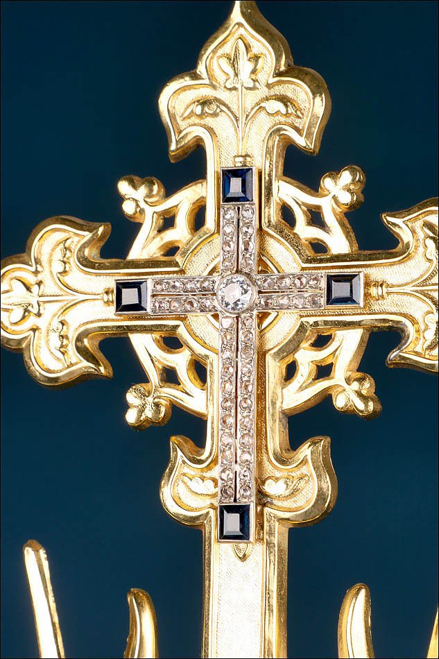 Ostensoir Ancien en Argent Doré, Or 18K, Diamants et Saphirs. France, XIXe s.-photo-4