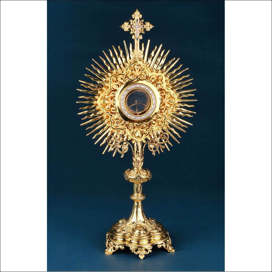 Ostensoir Ancien en Argent Doré, Or 18K, Diamants et Saphirs. France, XIXe s.