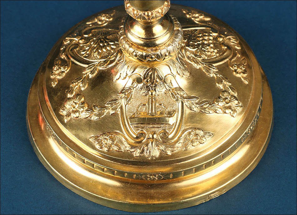 Ancien Calice Néoclassique en Argent Doré de Style Empire Français. Espagne, Circa 1820-photo-4