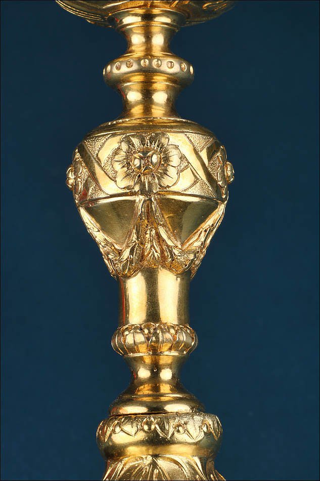 Ancien Calice Néoclassique en Argent Doré de Style Empire Français. Espagne, Circa 1820-photo-1