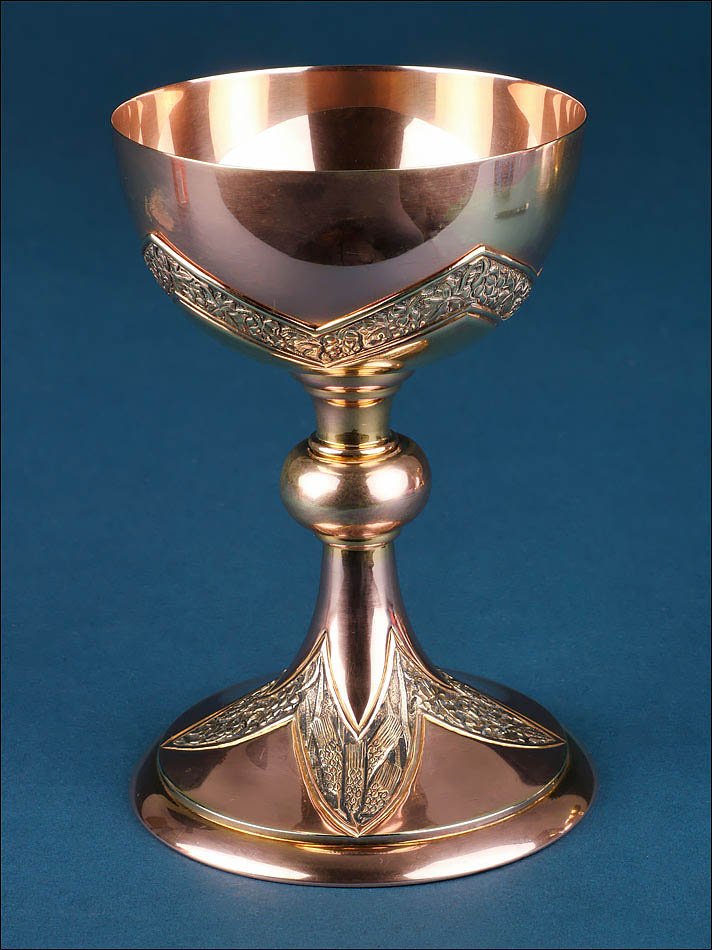 Vintage Roman Style Liturgical Chalice In Coppered Brass. Spain, Circa 1970-photo-4