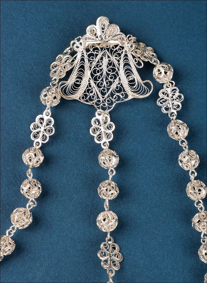 Grand Chapelet Ancien en Filigrane d'Argent avec Christ Doré. Espagne, Circa 1900-photo-4