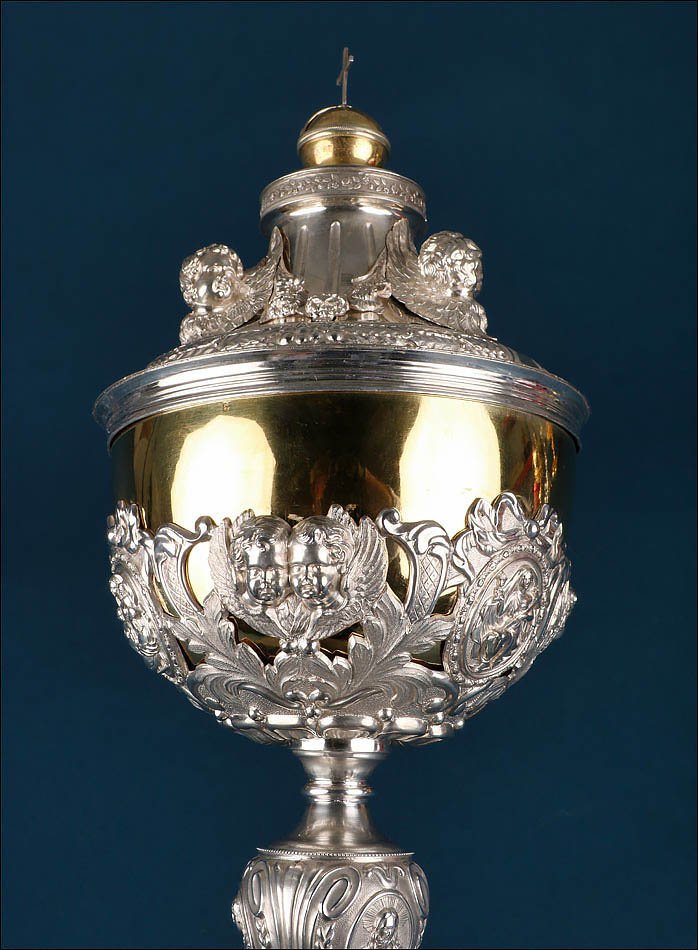 Monumental Antique Silver Ciborium. 42 Cm - 16.5 In. Belgium, Circa 1900-photo-5