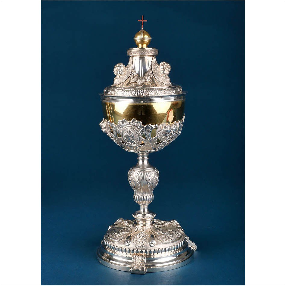 Monumental Antique Silver Ciborium. 42 Cm - 16.5 In. Belgium, Circa 1900