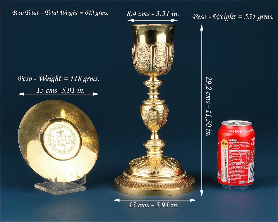 Ancien Calice Baroque en Argent Doré, Patène et Coffret. Paris, France, 1819-1838-photo-2